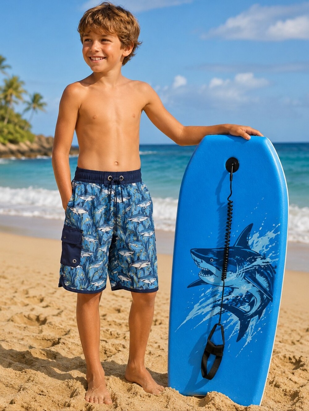 Cat & Jack Shark Print Swim Trunks – Boys Medium (8/10) NWT 🦈🌊
